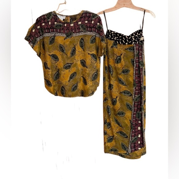 SKIRT SET Vintage Casual Corner Slit Skirt/Cap Sleeve Pencil Skirt MIDI - Picture 2 of 6